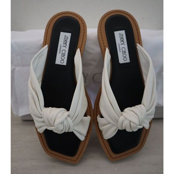 Jimmy Choo Women's Sz 36.5 US 6.5 Latte/Beige Tropica Leather Flat Sandals - Picture 3 of 10